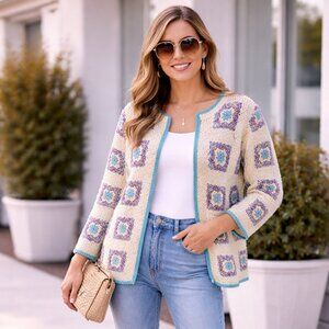 Handmade Vintage Multicolor Sequin Beaded Blazer L/XL | Statement Jacket